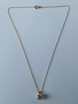 gold plated silver chain with 10 mm white zirconia pendant-anchor chain 45 cm----